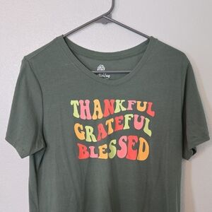 PositiviTees | Green "Thankful" Graphic Tee Size Large